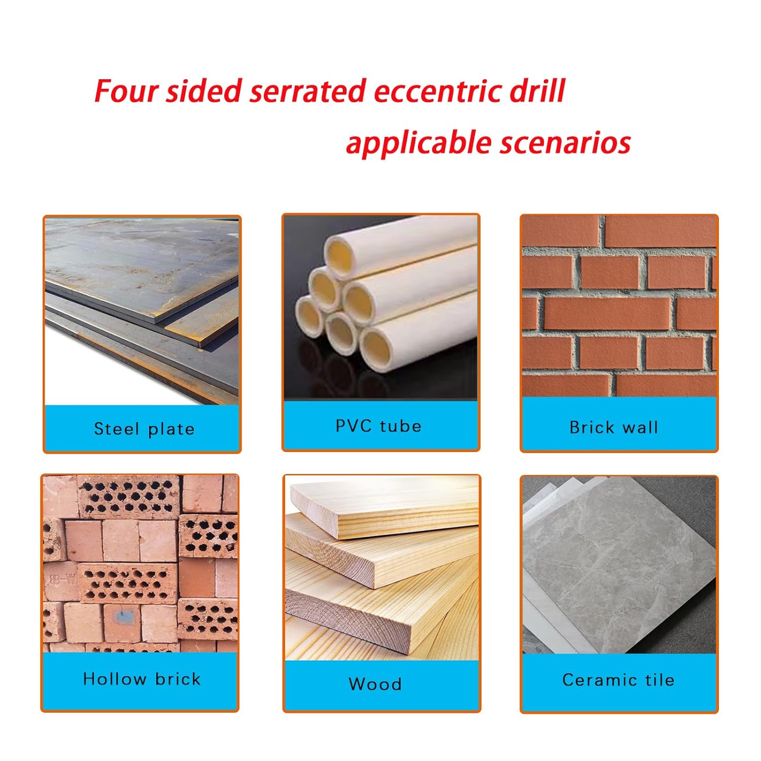 High Strength Eccentric Drill Bit,for Stone,Glass,Concrete,Wood,Brick,Metal,Four Bladed Serrated Eccentric Drill Bit Set(6/6/8/10/12mm)