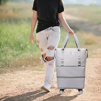 Travel Luggage Bag with Wheels, Expandable Travel Duffel Bag with Wheels for Men Women, Lightweight Wheeled Duffle Bag Weekend Bag Foldable Rolling Duffle Bag - 40x22x32cm