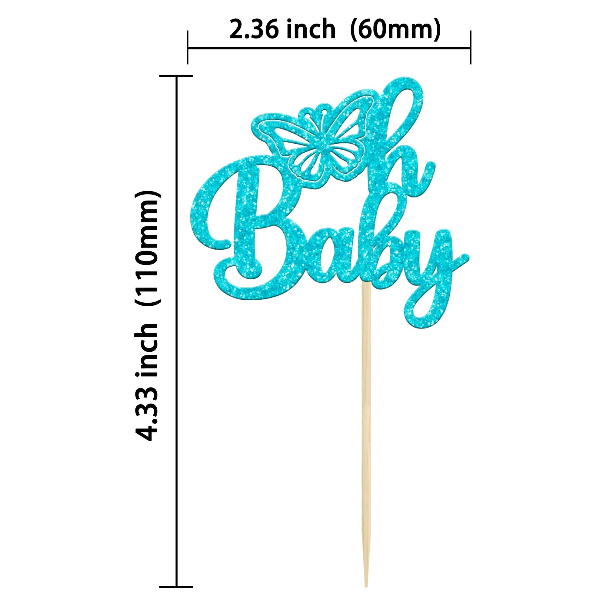 Gyufise 24-Pack Pink Glitter 'Oh Baby' Butterfly Cupcake Toppers - Gender Reveal & Baby Shower Decor