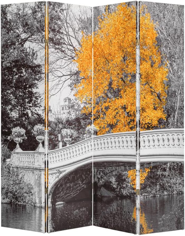 Legacy Decor 4 paneles de divisor de habitación pantalla de privacidad doble cara impresión digital New York Central Park Bow Bridge