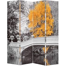 Legacy Decor 4 Panel Room Divider Privacy Screen Double Side Digital Print New York Central Park Bow Bridge