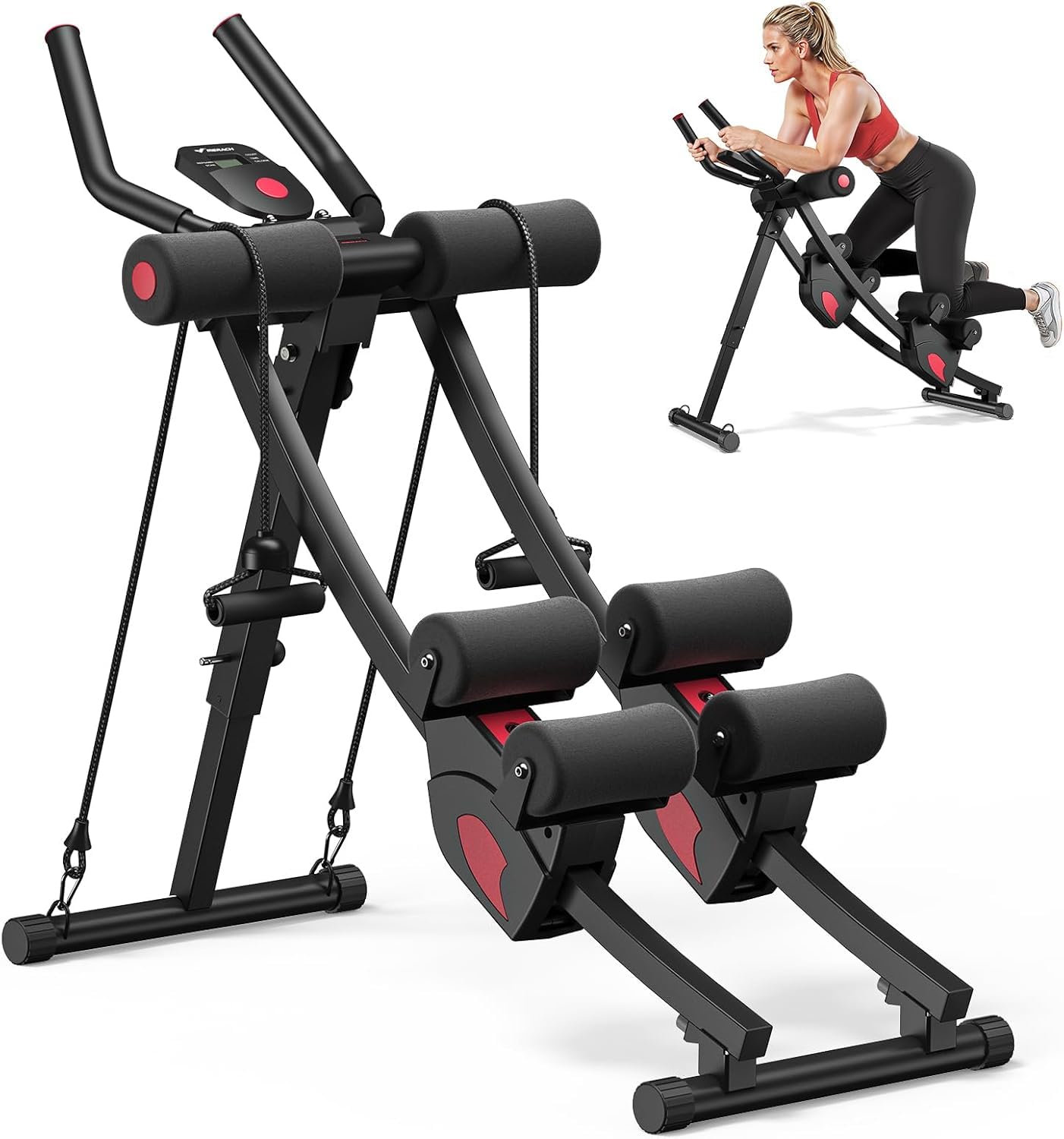 SPYLAVE Bauchtrainer für Zuhause, Verstellbarer Bauchmuskeltrainer mit Doppel-Schienensystem, 200 kg belastbar, klappbar, Ganzkörper-Trainingsgerät fürs Home Gym, Widerstandsbänder & LCD-Monitor