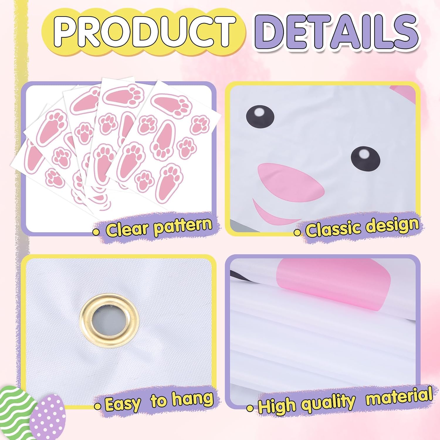 8 Pcs Easter Door Decoration Banner Kit Easter Theme Front Door Decorations Bunny Footprint Stickers for Spring Home Indoor Outdoor Party Decoration(Cute)