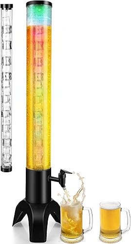 Miniatura 2 de COSYOO Torre de bebidas, dispensador de torre de bebidas de 3 litros con tubo de hielo y luz LED, dispensador de cerveza de mesa de 3.17 cuartos de
