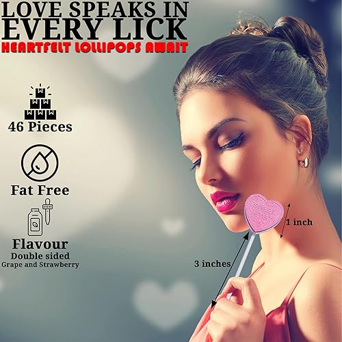 Miniatura 2 de Paletas de corazón para conversación de San Valentín, doble cara, uva y fresa, 46 piezas, dulces para el día de San Valentín