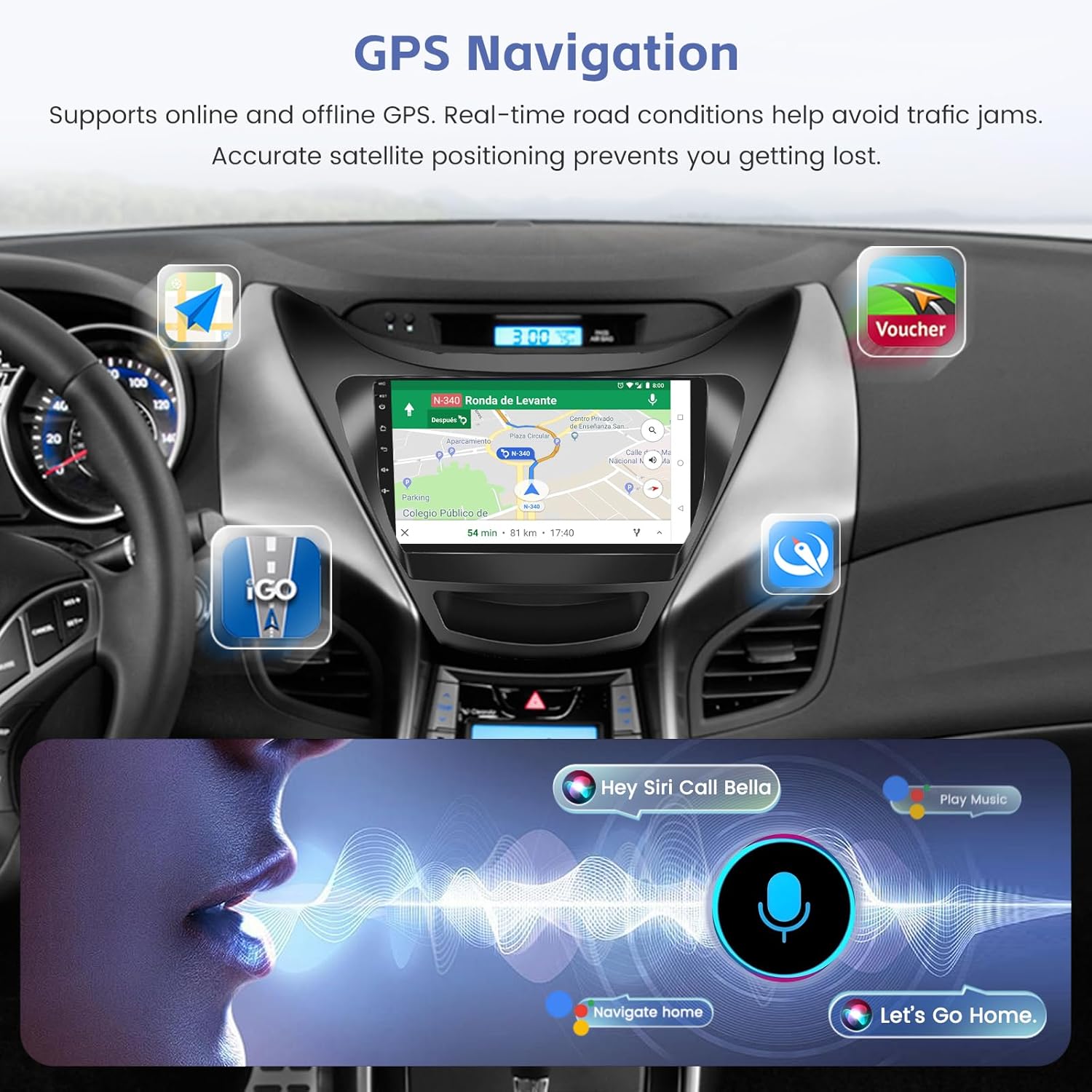 6+128GB Android 15 for Hyundai Elantra 2011 2012 2013 Car Radio Carplay Android Auto, 8-Core 9" in-Cell Touch Screen Car Stereo with WiFi Bluetooth5.0 GPS FM/RDS 32EQ DSP 41UI Backup Camera