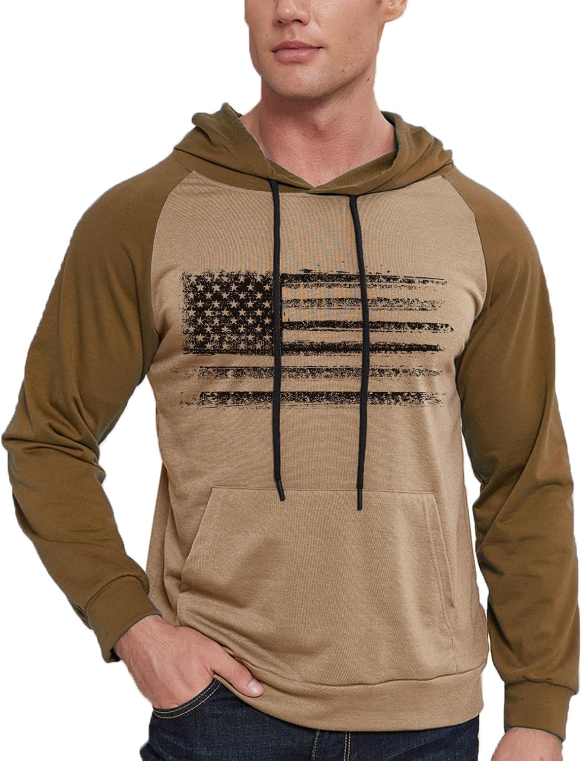 H HYFOL Men's Sweatshirt USA FLAG Patriotic Graphic Polyester Hoodies for Men Pocket Raglan Long Sleeve Sweatshirts - Image 5