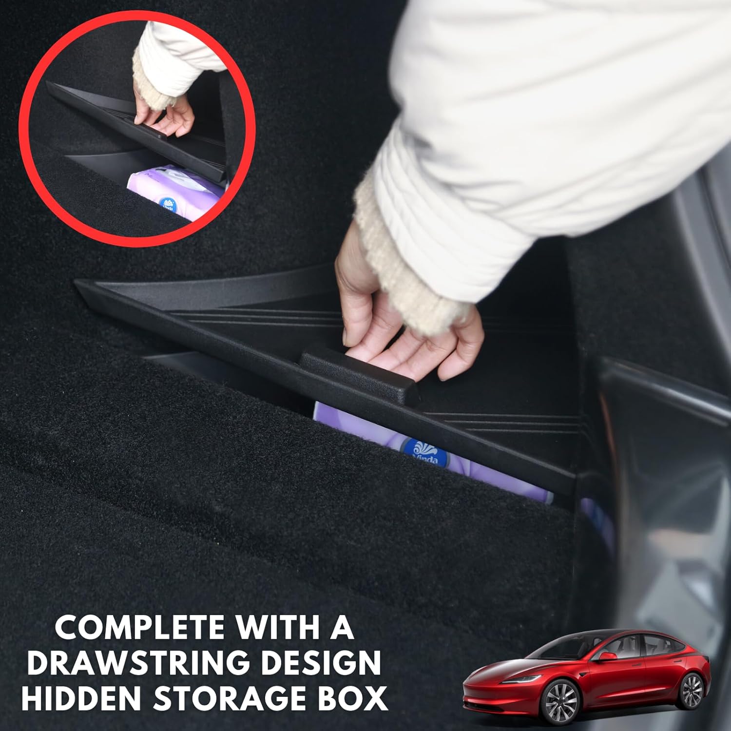 For Tesla Model 3 2024 Refresh (Highland) Trunk Side Storage Bins, TPE Trunk Organizer with Lid, Car Travel Essentials Inside Interior Waterproof Storage Box Accessories - 2 Pack