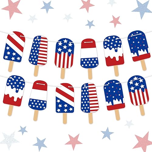 2 Pcs Patriotic 4th of July Patriotic Popsicles Banner Independence
