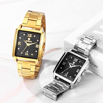 JewelryWe Pair of Watches Digital Watch Stainless Steel Binary Watch Rectangle Bezel LED Sports Watch Blue LED Light Calendar Fashion Cool Partner Watch for Men Women Black/Silver