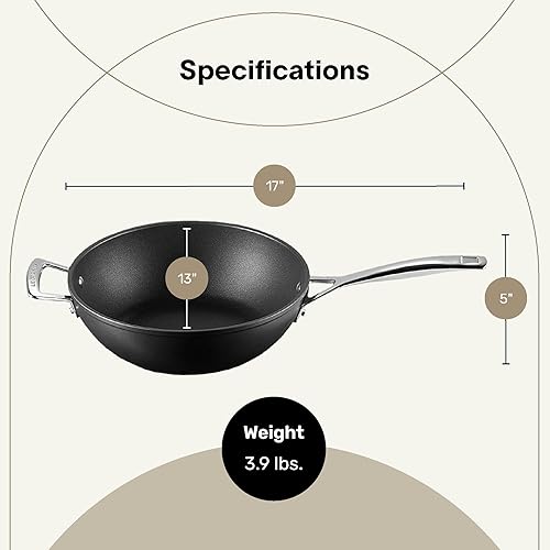 Miniatura 3 de Calphalon Premier - Sartén para wok plano antiadherente anodizado duro con tecnología MineralShield, 13 pulgadas, color negro
