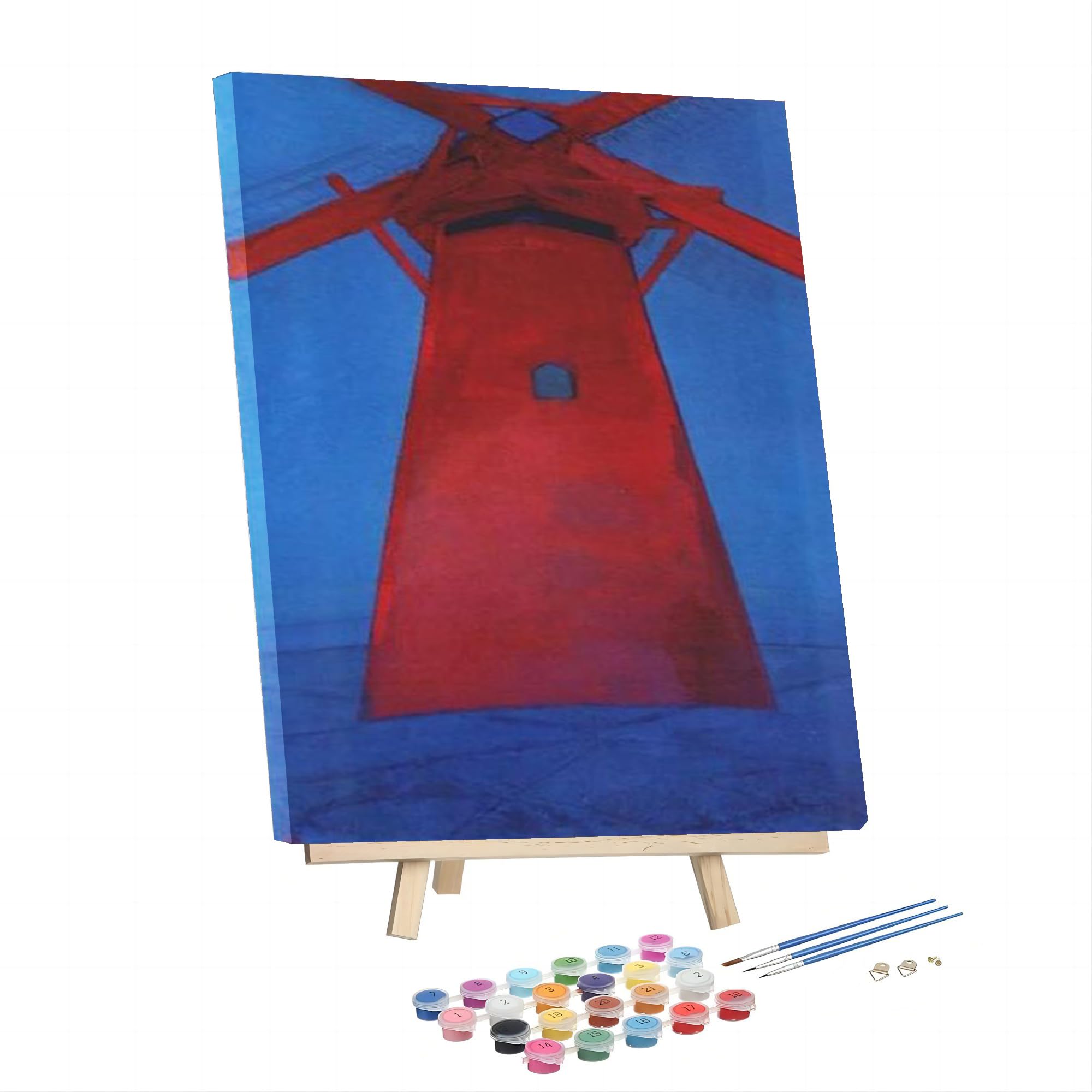Paint by Number for Adults,Painting by Piet Mondrian The Red Mill Framed and Easel,Adults Paint by Number Kits for Beginners On Canvas,