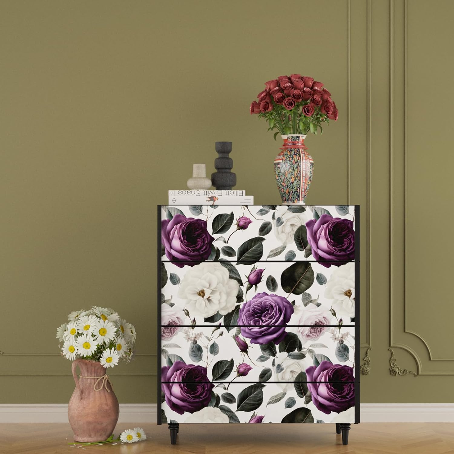 Golden/Blue Leaf Wallpaper Peel and Stick, Contact Paper Leaves 17.5" x 393.7", White Gold Botanical Wall Paper Self Adhesive Waterproof Removable for Room Shelves Cabinet Drawer Table Decor