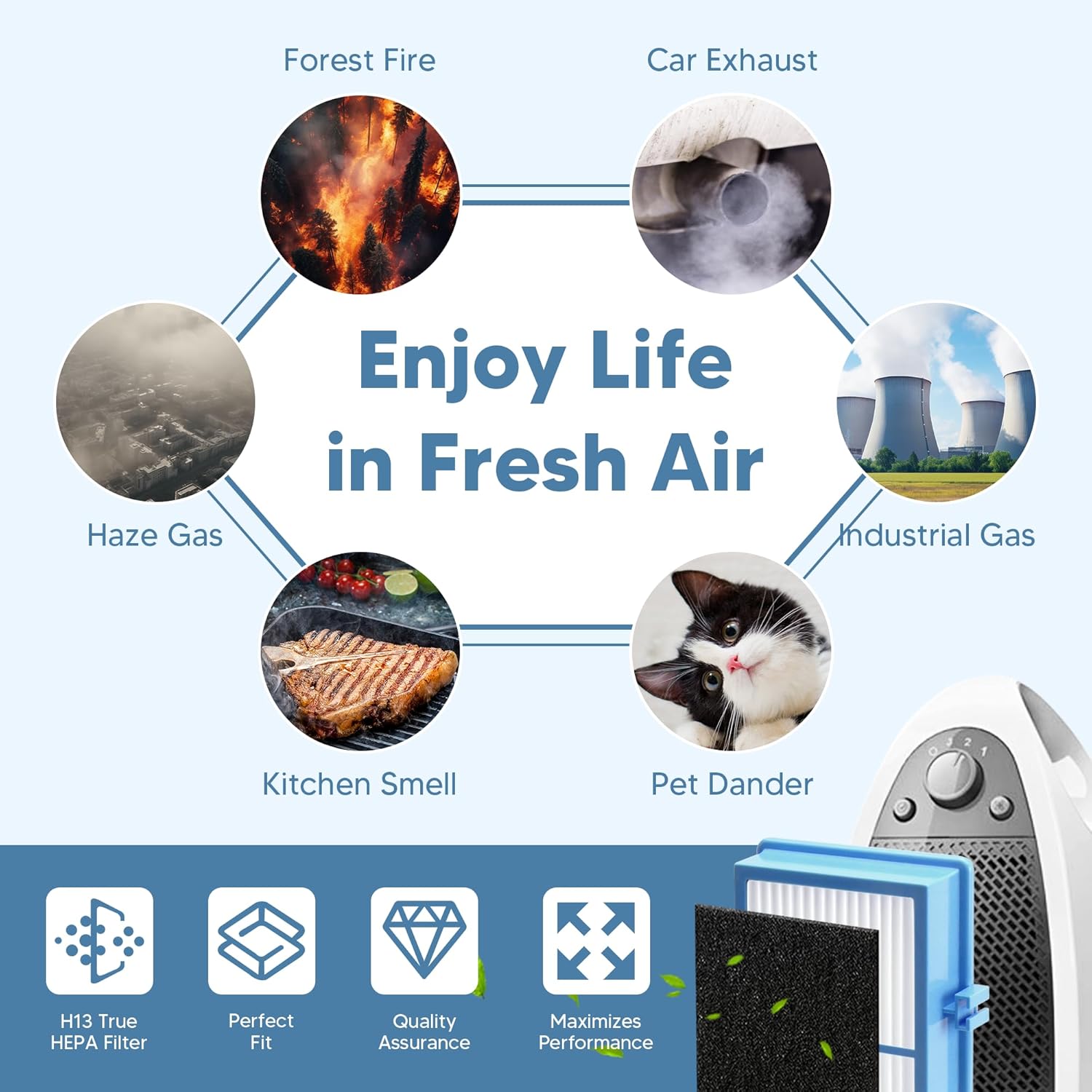 HAPF30AT Filter Replacement for Holmes AER1 Air Purifier, Compatible with HAPF300AH-U4R and HAP242-NU, Funmit 4 Filters & 8 Activated Carbon Pre-Filters, Blue