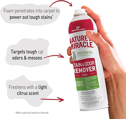 Miniatura 6 de Nature's Miracle Aerosol espumoso removedor de manchas y olores para gatos, 17.5 onzas multi