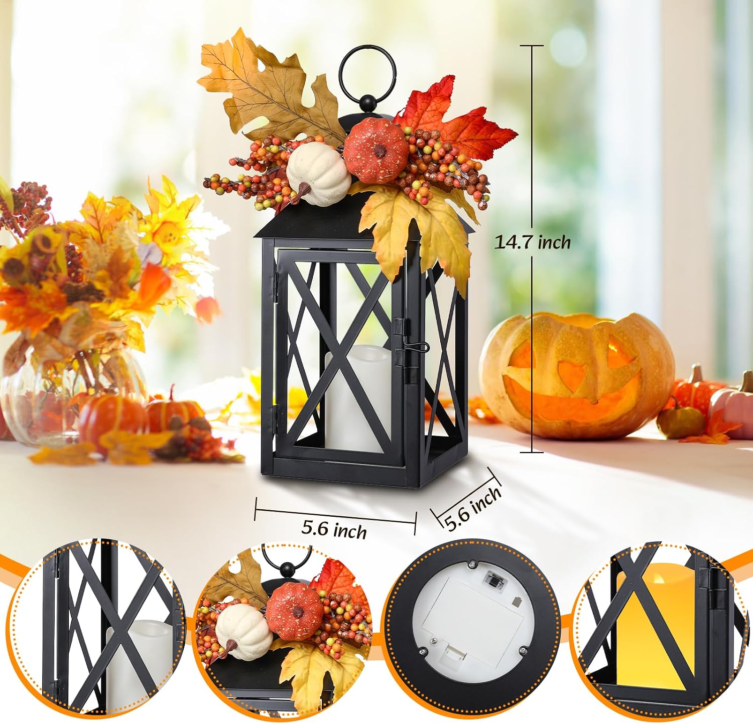 MUMTOP Fall Harvest Lanterns with Flameless LED Candles, 2 Pack, 14.56''