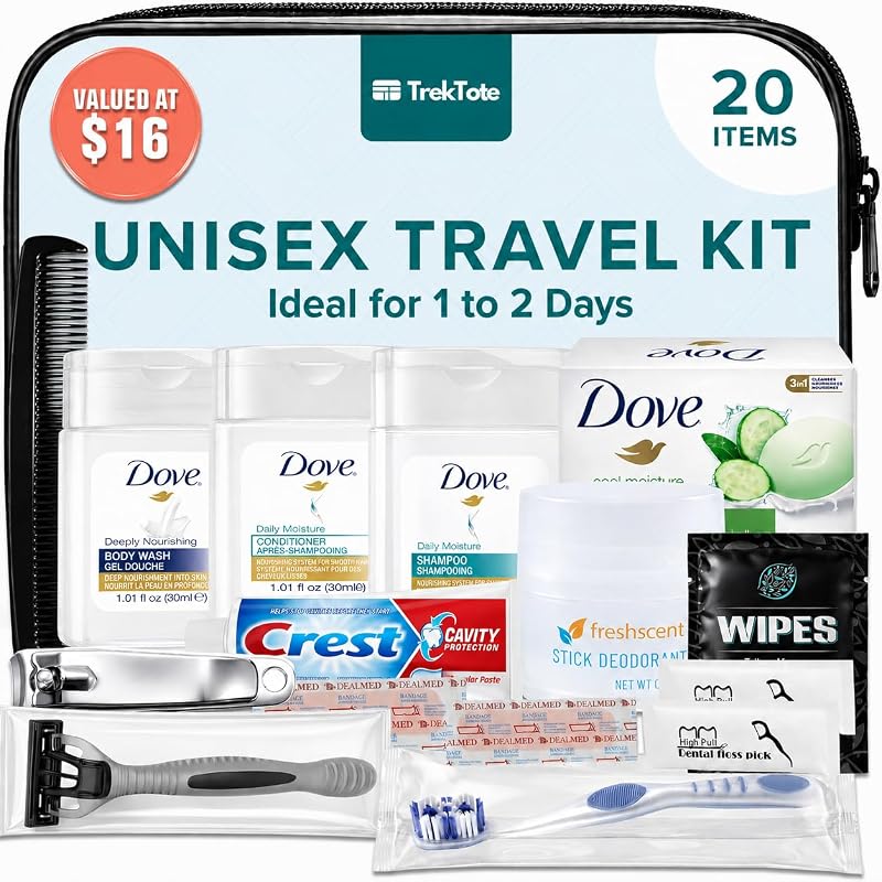 Kit de higiene pessoal para viagem TREKTOTE com 20 peças