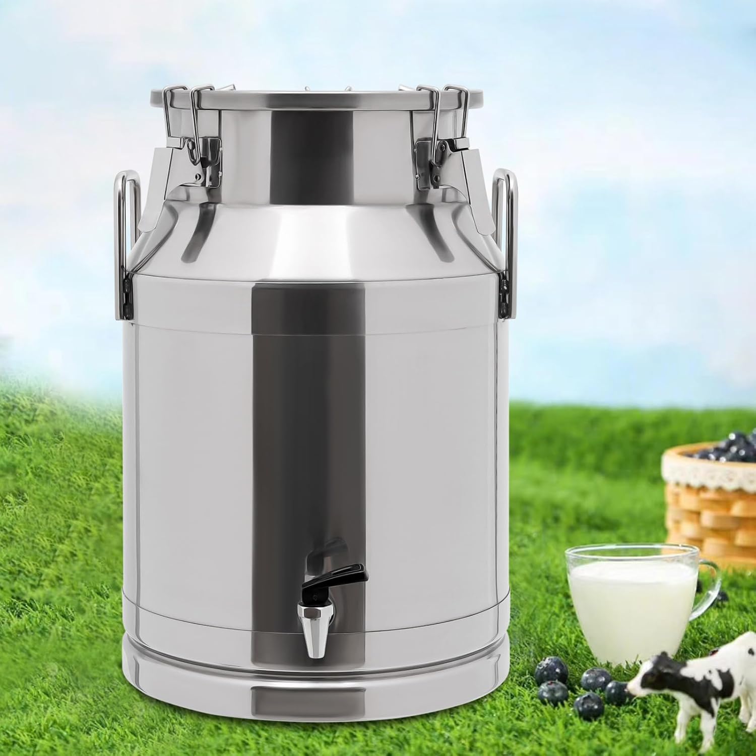 30L Stainless Steel Milk Can Bucket - 7.93 Gal Wine Liquid Storage Container with Faucet & Lid - Sealed Jug for Water, Juice, and Liquids - Durable & Versatile