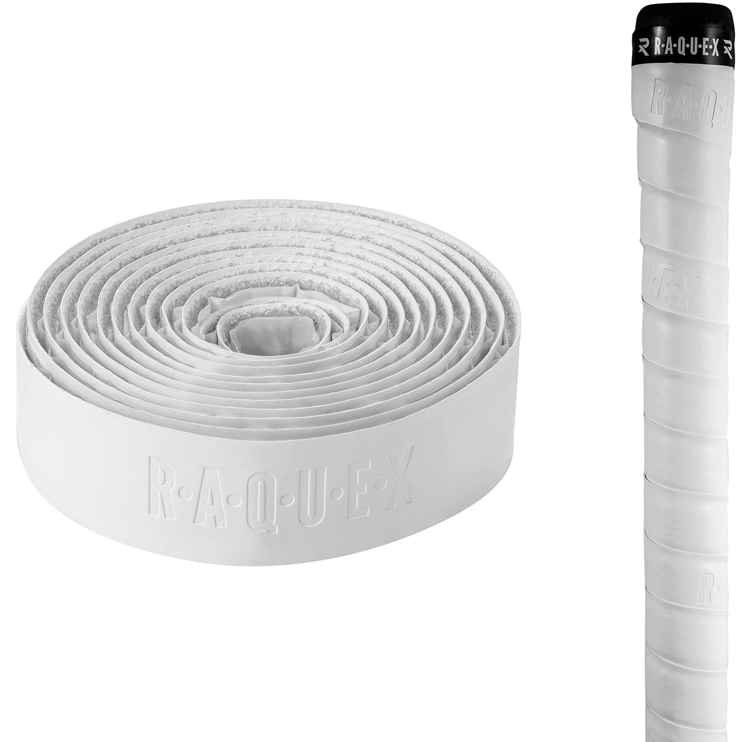 Raquex Cushion Hockey Stick Grip - Super-Grippy PU Material Hockey Grip, Over 2m Long, Soft and Absorbent, Minimises Vibrations. Self-Adhesive Backing, Extra-Long Length (White, 2 Grips)