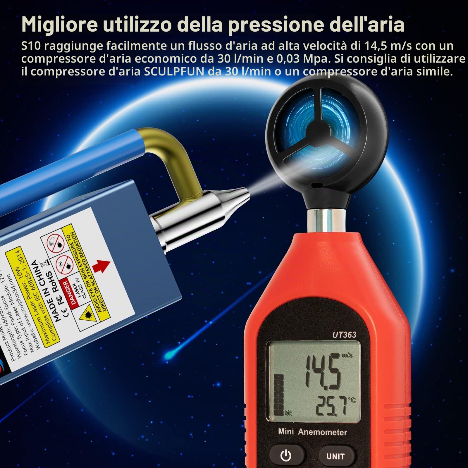SCULPFUN Air Assist incisione laser SCULPFUN S10/S9 - Compressore d'aria con pompa ad aria compressa 30L/min per incisore laser Incisione e taglio ad alta precisione, incisione silenziosa 40dB s9/S10