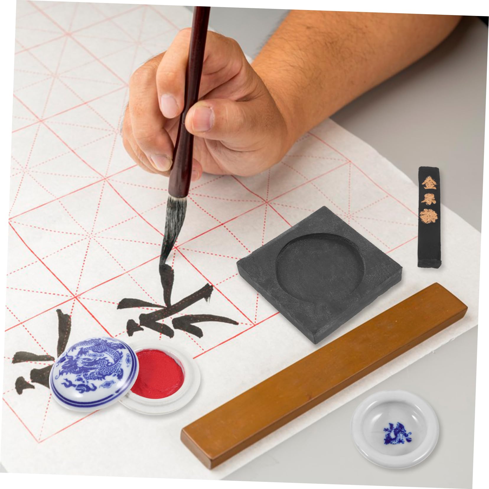 Pincel de caligrafía china, 3 juegos Cuatro tesoros del estudio Juego de caligrafía Tinta de caligrafía china Kit de caligrafía Accesorio de estudio Kits de pluma de caligrafía for principiantes Pince