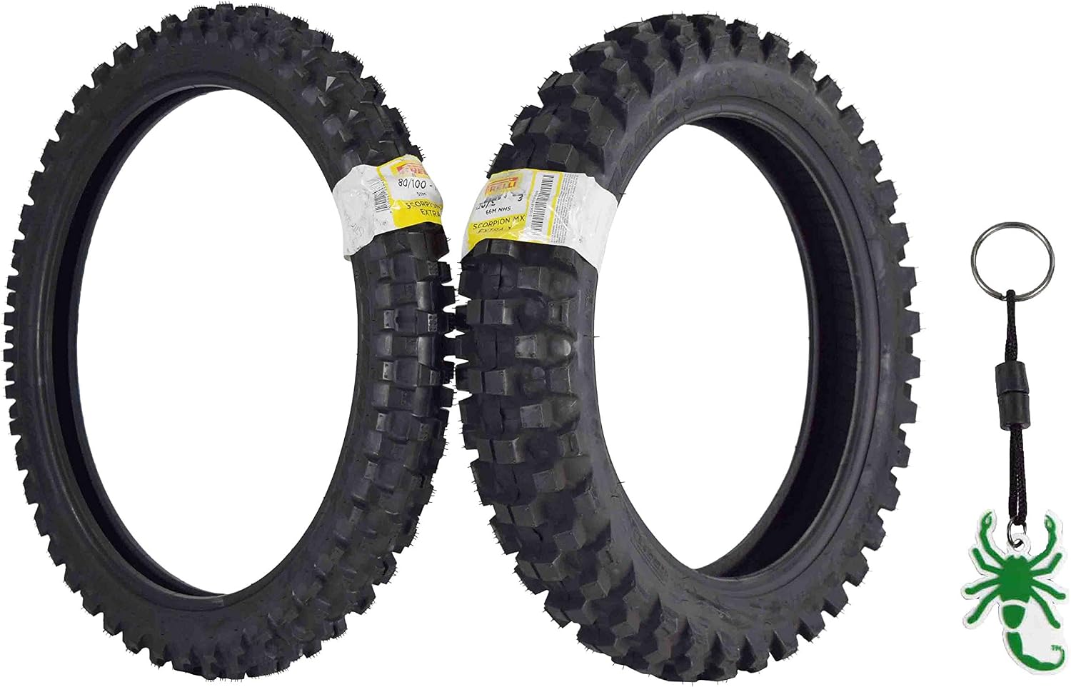 Pirelli Scorpion Extra X Dirt Bike Front and Rear Motocross Tires Set with Keychain (80/100-21 F 120/90-19 R)
