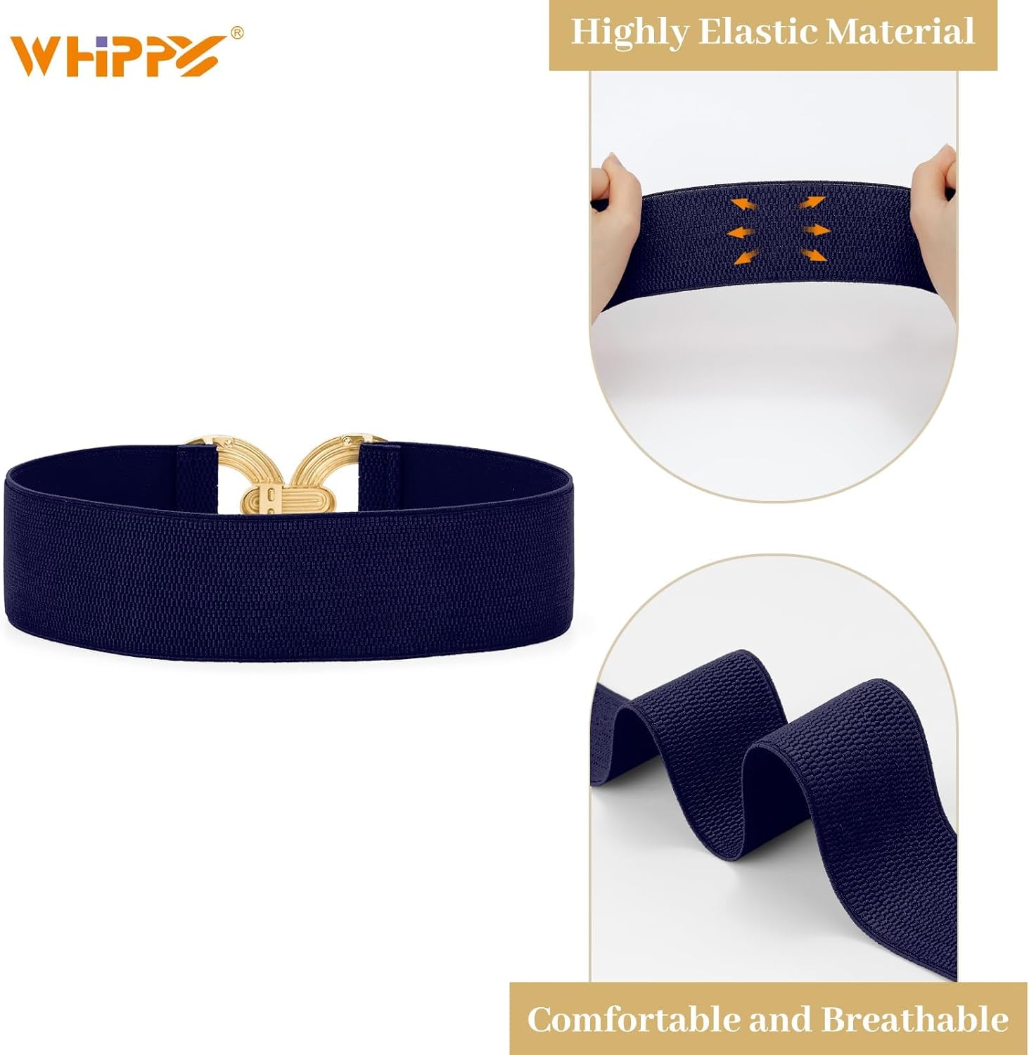WHIPPY Women Wide Elastic Waist Belt Fashion Hollow Out Round Gold Buckle Stretchy Belt Waistband for Ladies - Image 4