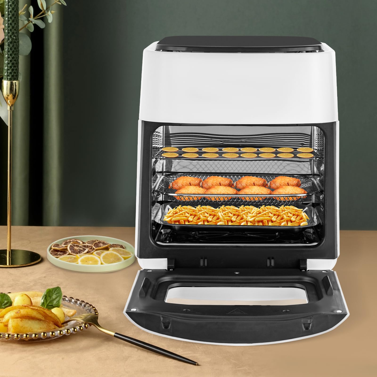 Freidora de aire caliente, 1400 W, 15 L, freidora de aire con pantalla táctil LED digital, freidora de aire caliente, sin grasa, airfryer para asar/asar/secar, 80-200 °C (blanco)