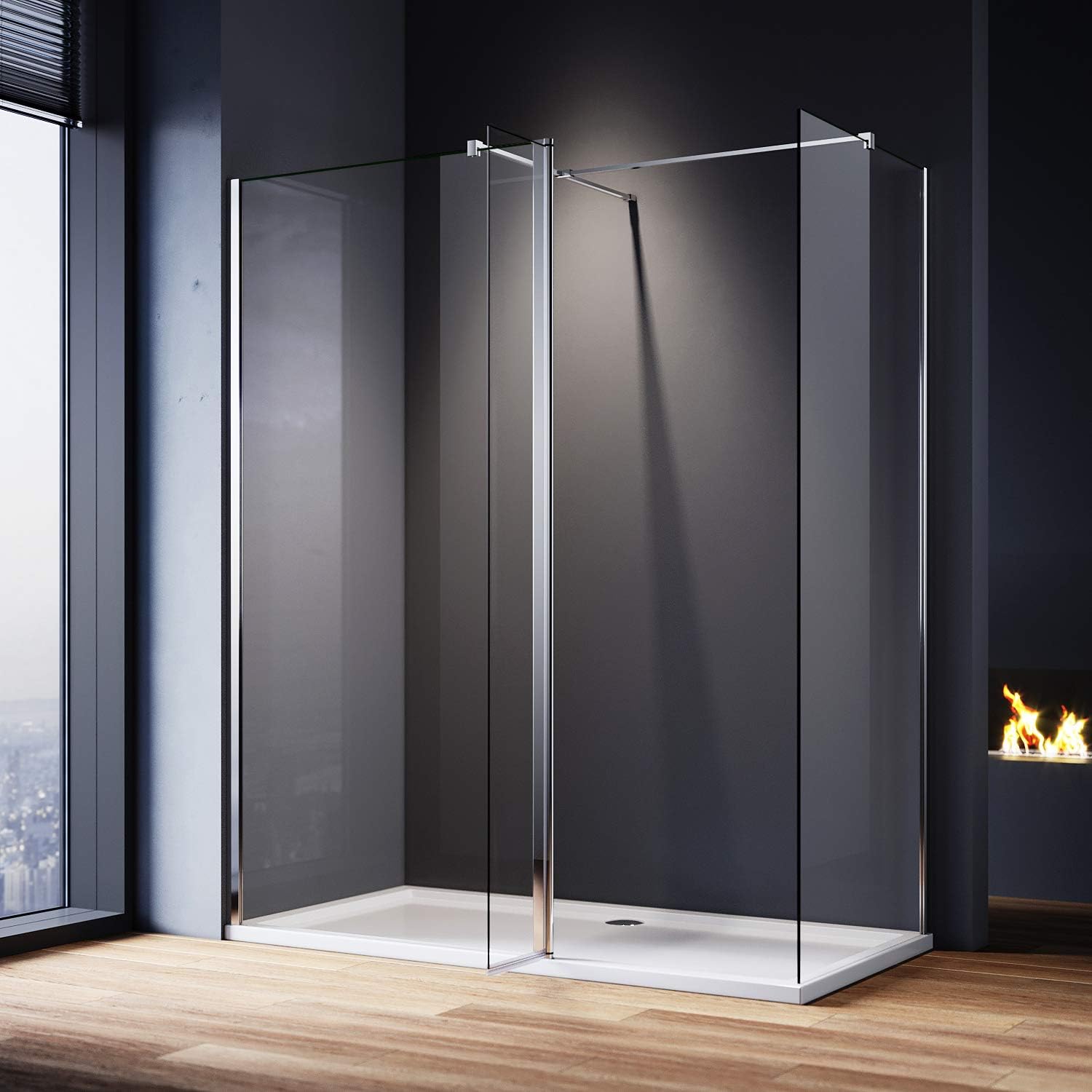 ELEGANT 1200 x 800mm Walk in Shower Enclosures 8mm Easy Clean Glass Wetroom Shower Screen Panel with 300mm Return Panels and Shower Tray