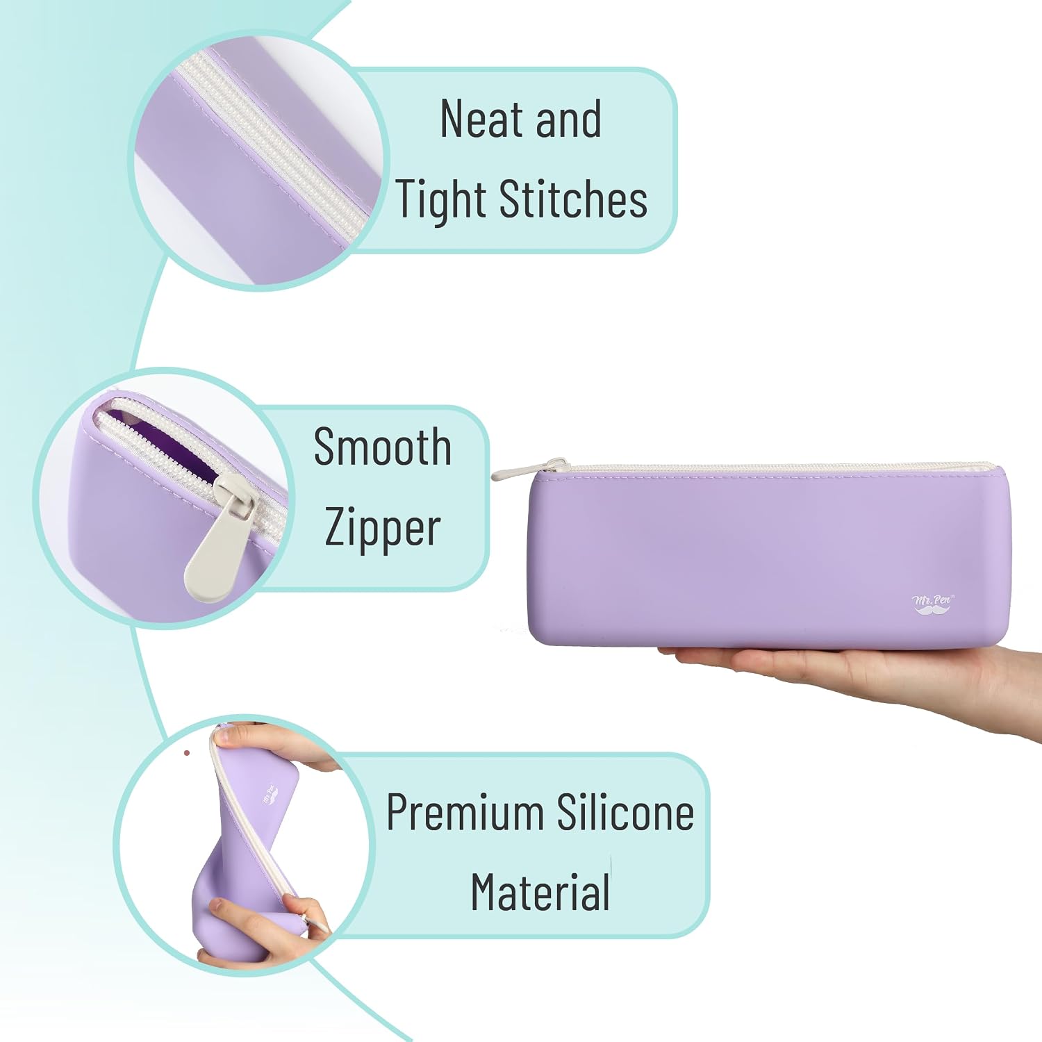Mr. Pen- Silicone Pencil Case Pouch, Pastel Lavender image 3