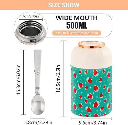Miniatura 3 de Strawberries Food Jar with Spoon Stainless Steel Vacuum Insulated Food Container 17 oz Soup Thermos for Adults