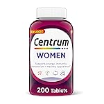 Centrum Multivitamin Tablet for Women, Multivitamin/Multimineral Supplement with Iron, Vitamin D3, B Vitamins and Antioxidant Vitamins C and E, Gluten Free, Non-GMO Ingredients - 200 Count