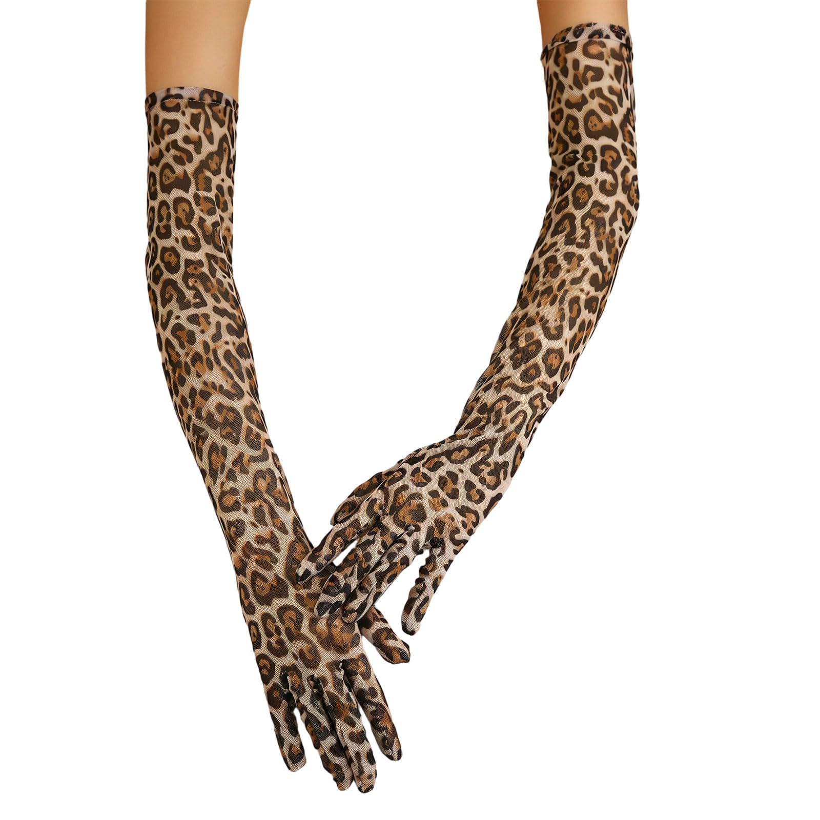 KMGDM Elegant Long Mesh Gloves With Leopards Print Cosplay Accessory Stretchy Long Elbow Gloves For Ball Party And Prom Event