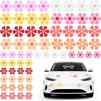 64 Pcs Flower Magnets, Retro Boho Car Magnets for Refrigerator Home Door Decoration, Cute Fridge Decals Decor, 2.17 x 2.17 Inches, 3.94 x 3.94 Inches in 8 Colors