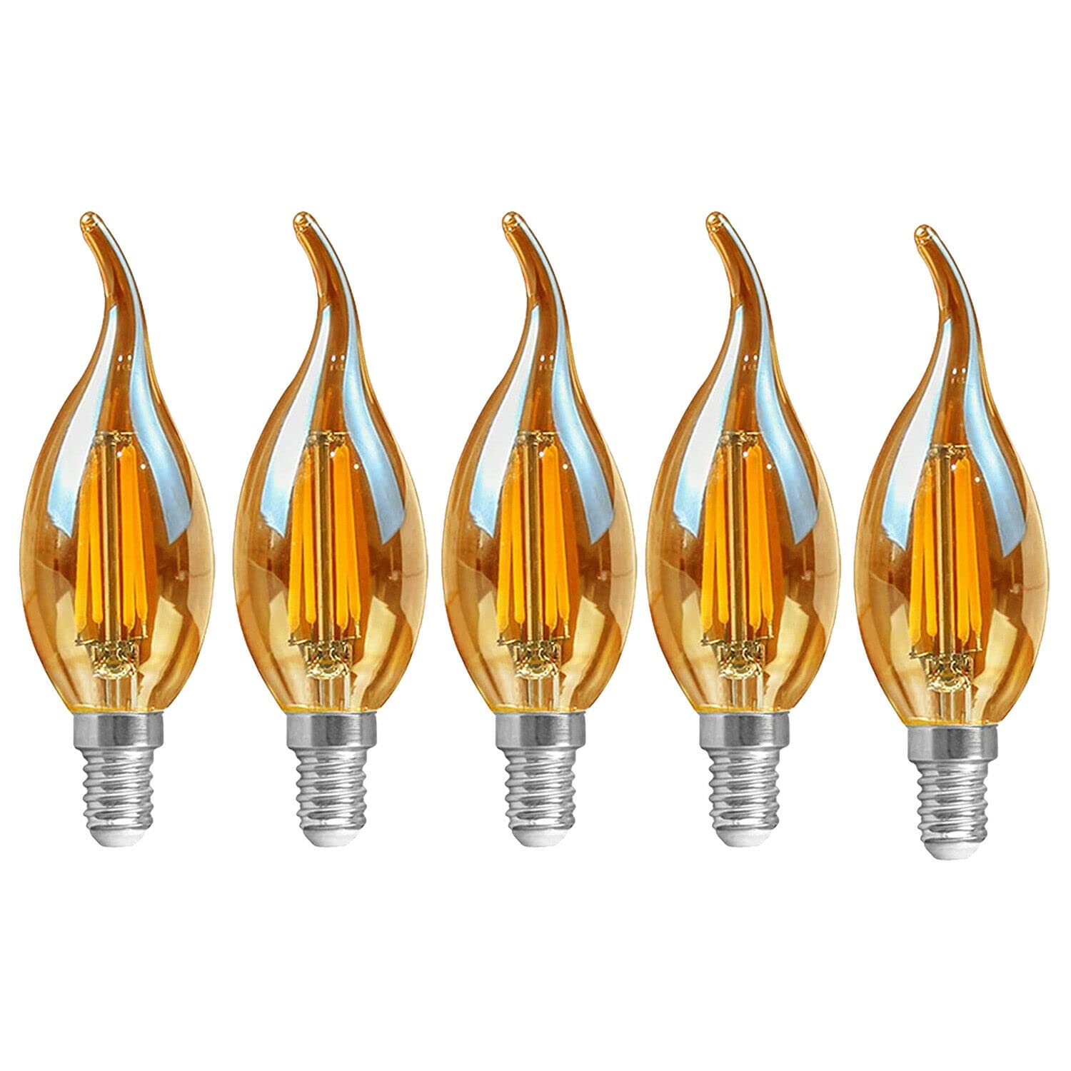 LEDSone 5 Pack of E14 LED Candle Bulbs, 4W (Equivalent 40W) Dimmable C35 Bent Tip Flame Shape, 2700K Warm White Vintage Chandelier Light
