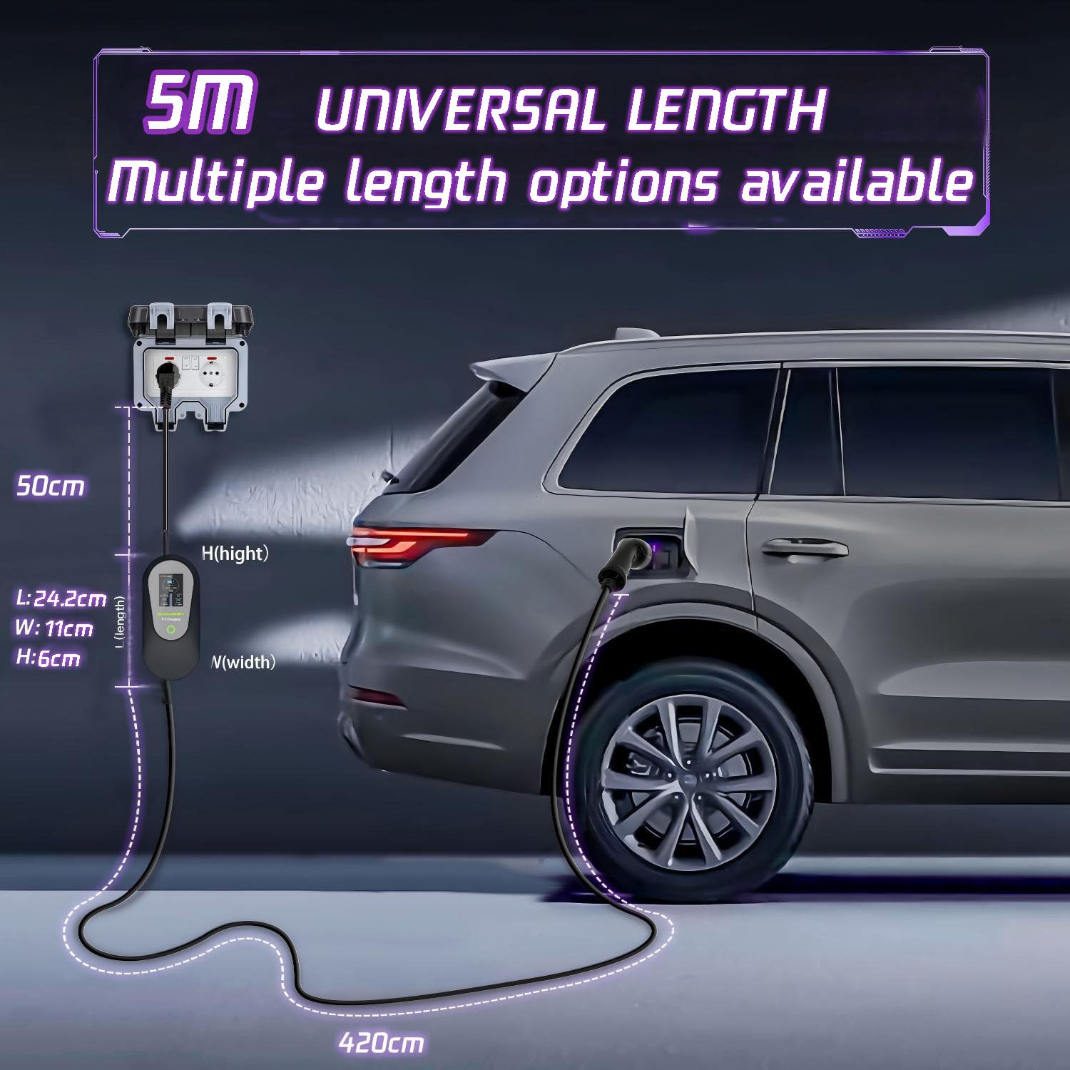 Ladekabel Elektroauto Typ 2 Schuko 5M【8-13A,1-phasig】 Tragbares EV Ladekabel Typ 2 Schuko Ladegerät EV Charger 3kW mit Steuerbarer Digitalanzeige Kompatibel mit Allen PHEVs/EVs