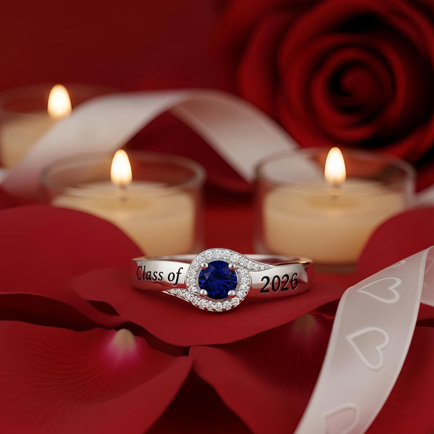 Class Ring for Women High School Customizable, 925 Sterling Silver Senior College Class of 2026 Graduation Rings, Women's Birthstone Class Ring Personalized Jewelry