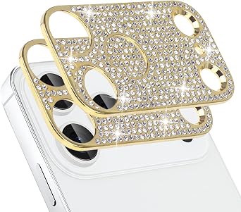 Guppy for iPhone 17 Pro & iPhone 17 Pro Max Camera Lens Protector, 2 Pack Bling 3D Rhinestone Sparkle Diamond Camera Cover Anti Scratch Shockproof Lens Screen Full Protective Cover-Gold