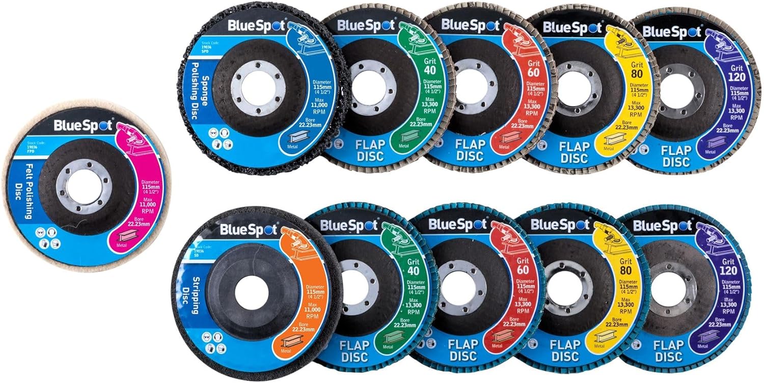 BlueSpot Tools 19036 11PCE Polishing and Flap Disc Set