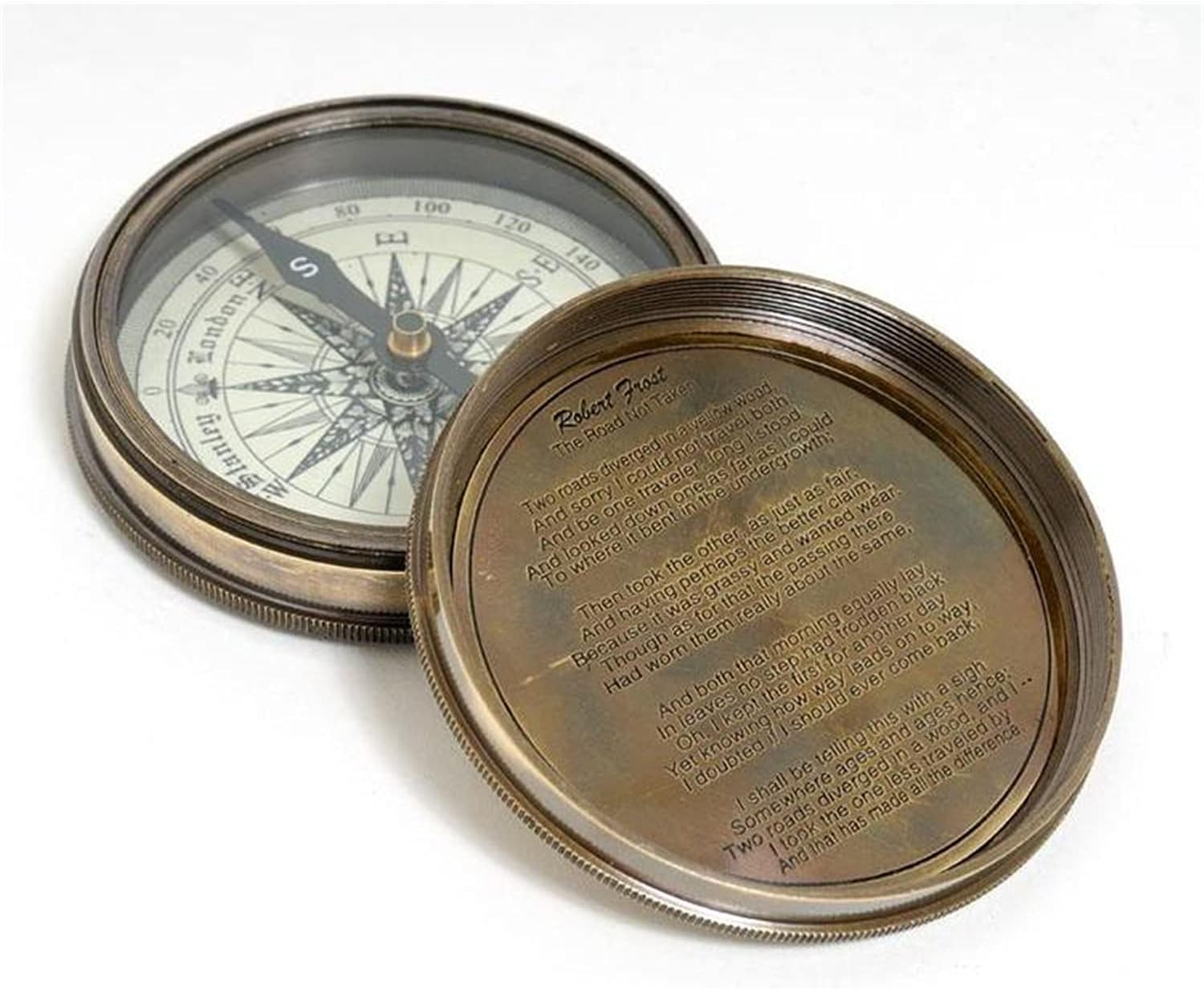 Old Modern Handicrafts Makers to The Queen Compass with Leather Case - Handcrafted from Brass - 3.0L x 3.0W x 0.8H Inches