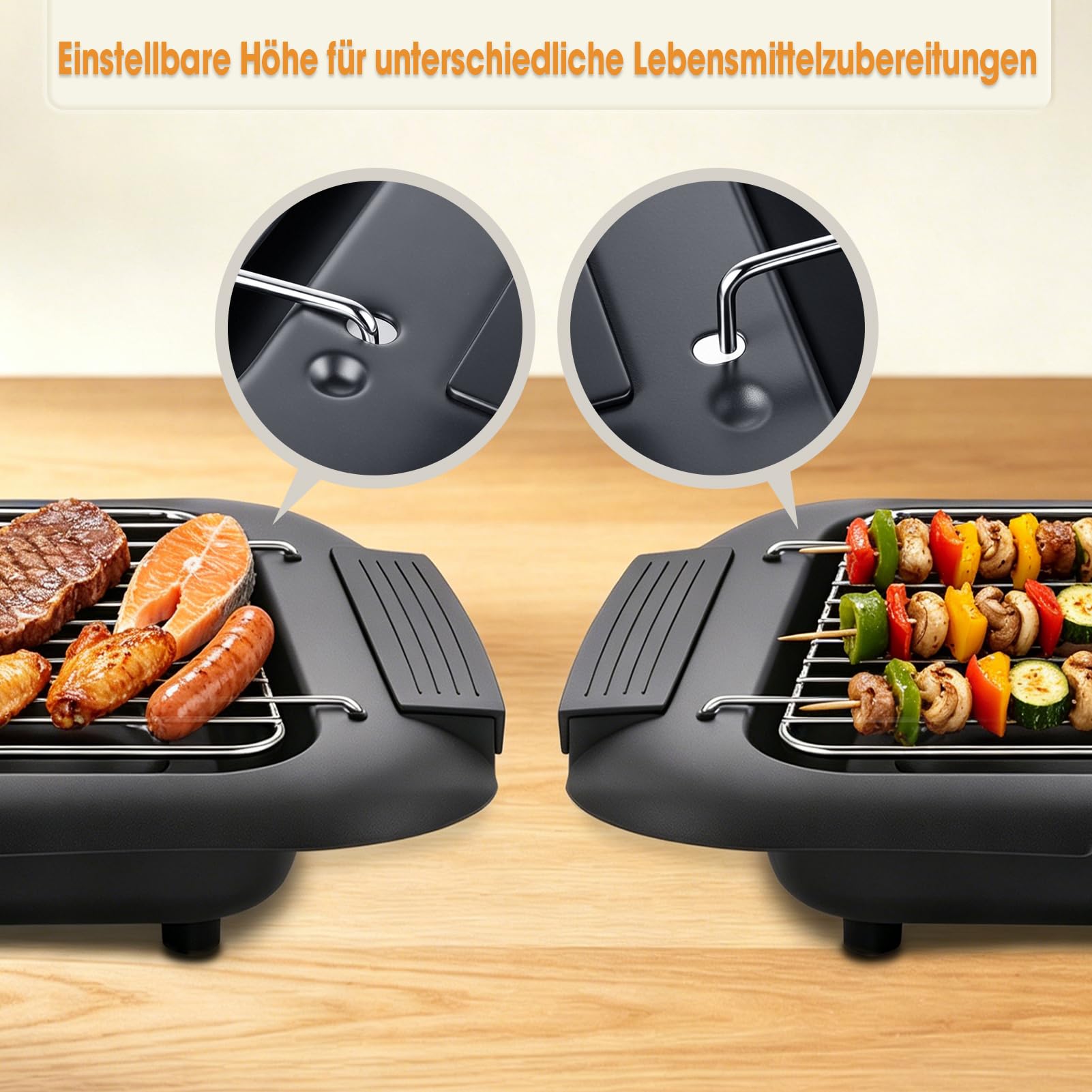 Tischgrill Elektrisch 2000 W,lektrogrill Antihaftbeschichtete Grillplatte, für Drinnen Draußen,mit 6 Temperaturstufen, Abnehmbarem Grillrost und Fettauffangschale für Grillpartys Camping,36 × 22 cm