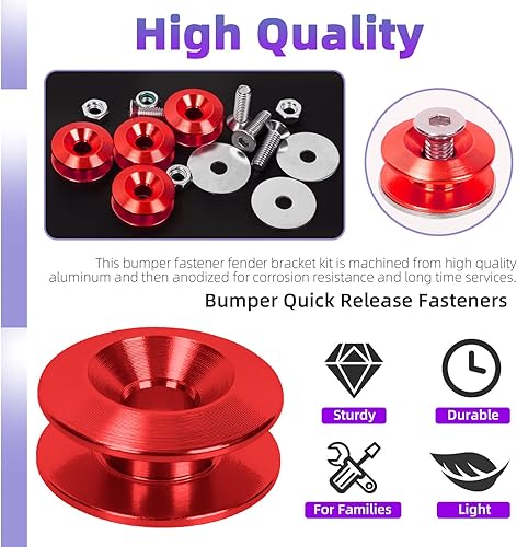 Miniatura 10 de Swpeet 54 piezas  3 pares dorados de liberación rápida, clips universales de aluminio para parachoques delantero y trasero, cierre de parachoques