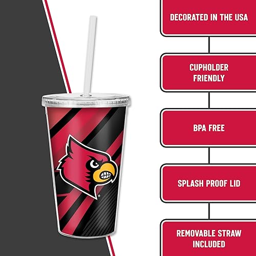 Miniatura 162 de Rico Industries NCAA Sports Team - Vaso transparente de 16 onzas con pajilla, vaso de viaje del color del equipo para fanáticos de los deportes