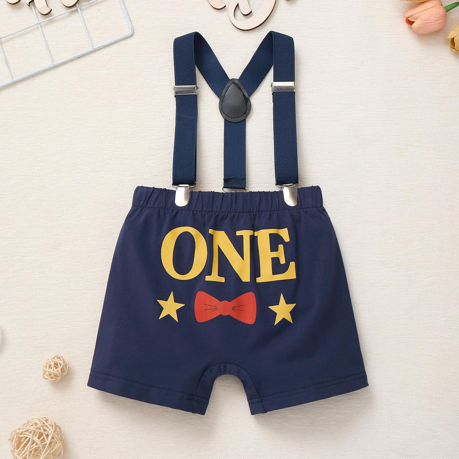 ODASDO Half Way To One Baby Boy Birthday Outfit Smash Cake Photoshoot Romper Shorts Headwear Suspenders 4pcs Set