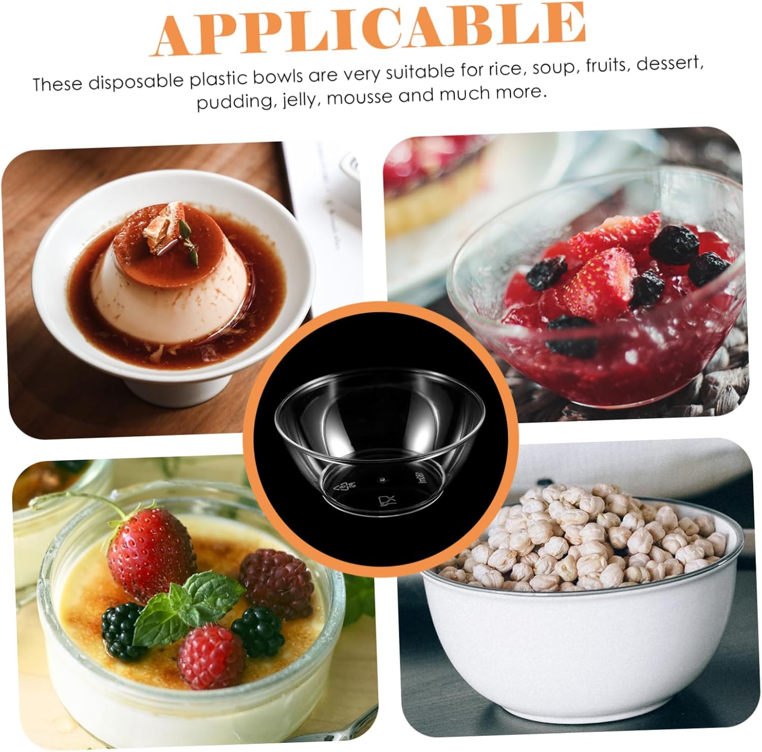 100pcs Extra Serving Bowl Plastic Bowls Salad Serving for Party Disposable Camping Supplies