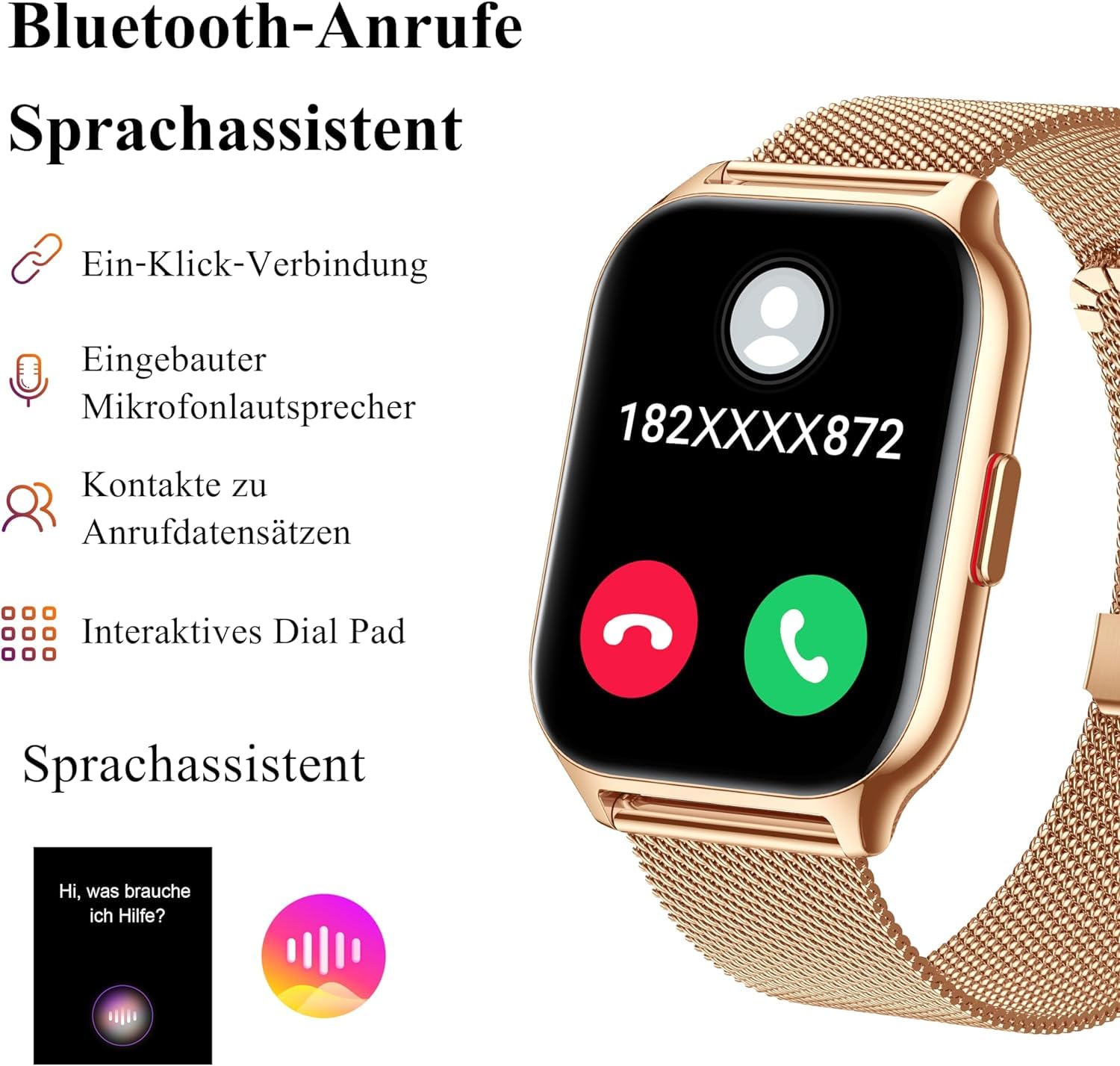 Popglory Smartwatch mit Telefonfunktion, Fitnesstracker 2 Zoll Touch-Farbdisplay,Blutdruckmessung Herzfrequenz Schlafmonitor SpO2, Sportuhr IPx8 Wasserdicht Schrittzähler für Damen Herren