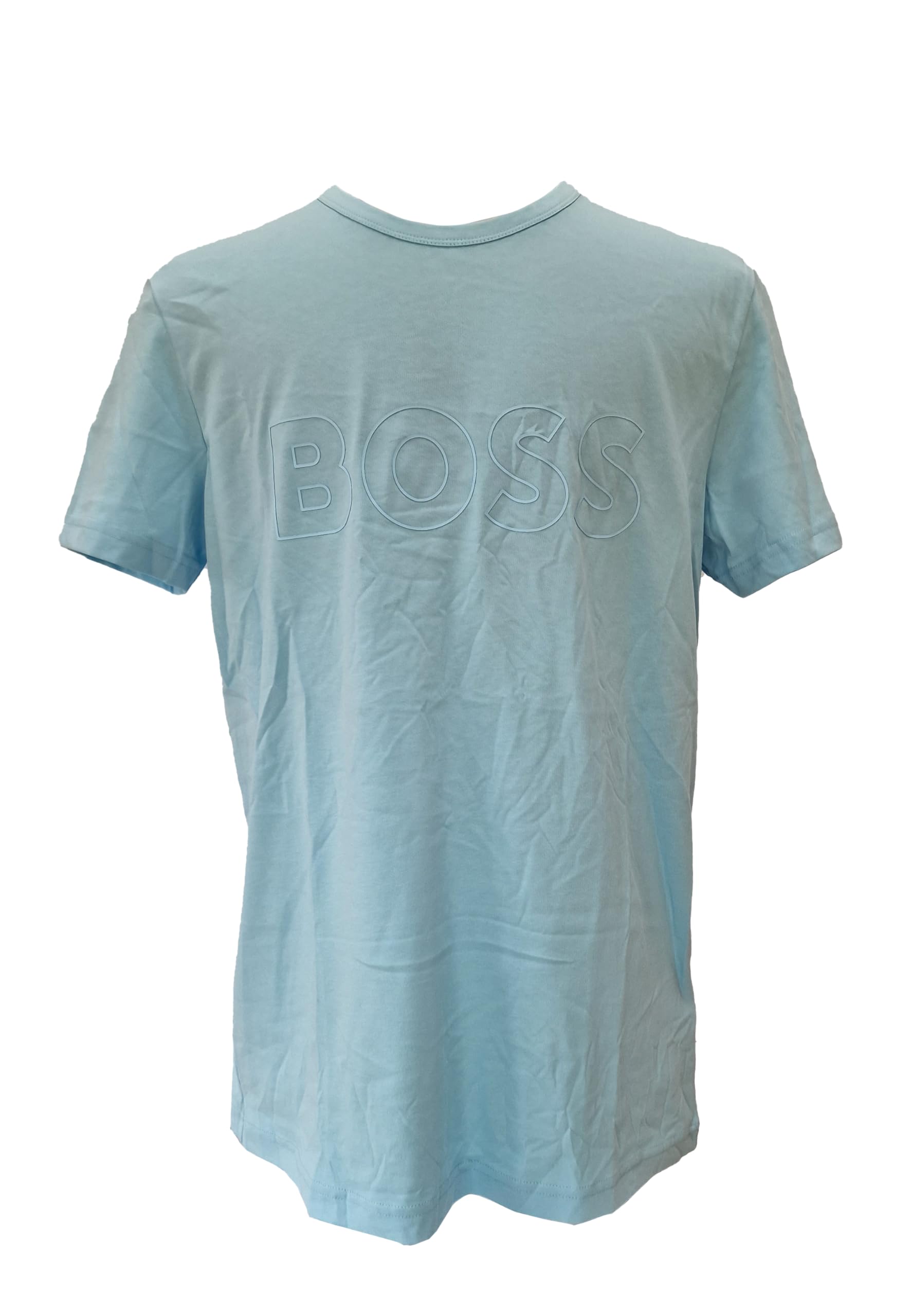BOSS Men's Teebo Logo Printed Jersey T-Shirt Top (UK, Alpha, L, Regular, Regular, Pastel Blue)