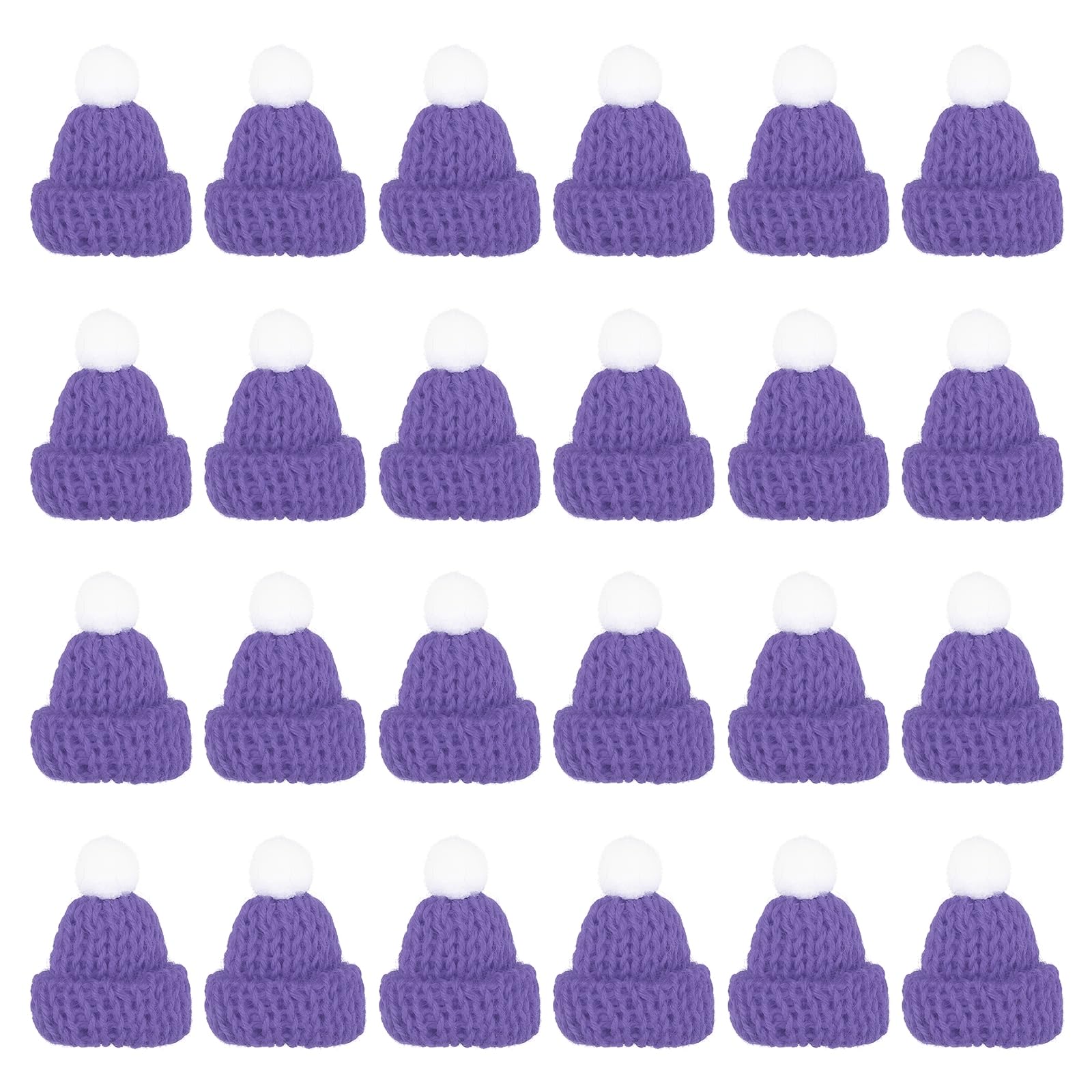 PATIKIL Mini Christmas Knit Hats, 24Pcs Miniature Doll Hat DIY Craft Knitting Decoration for DIY Hair Accessories Art Crafts Festival Tree Ornaments, Purple