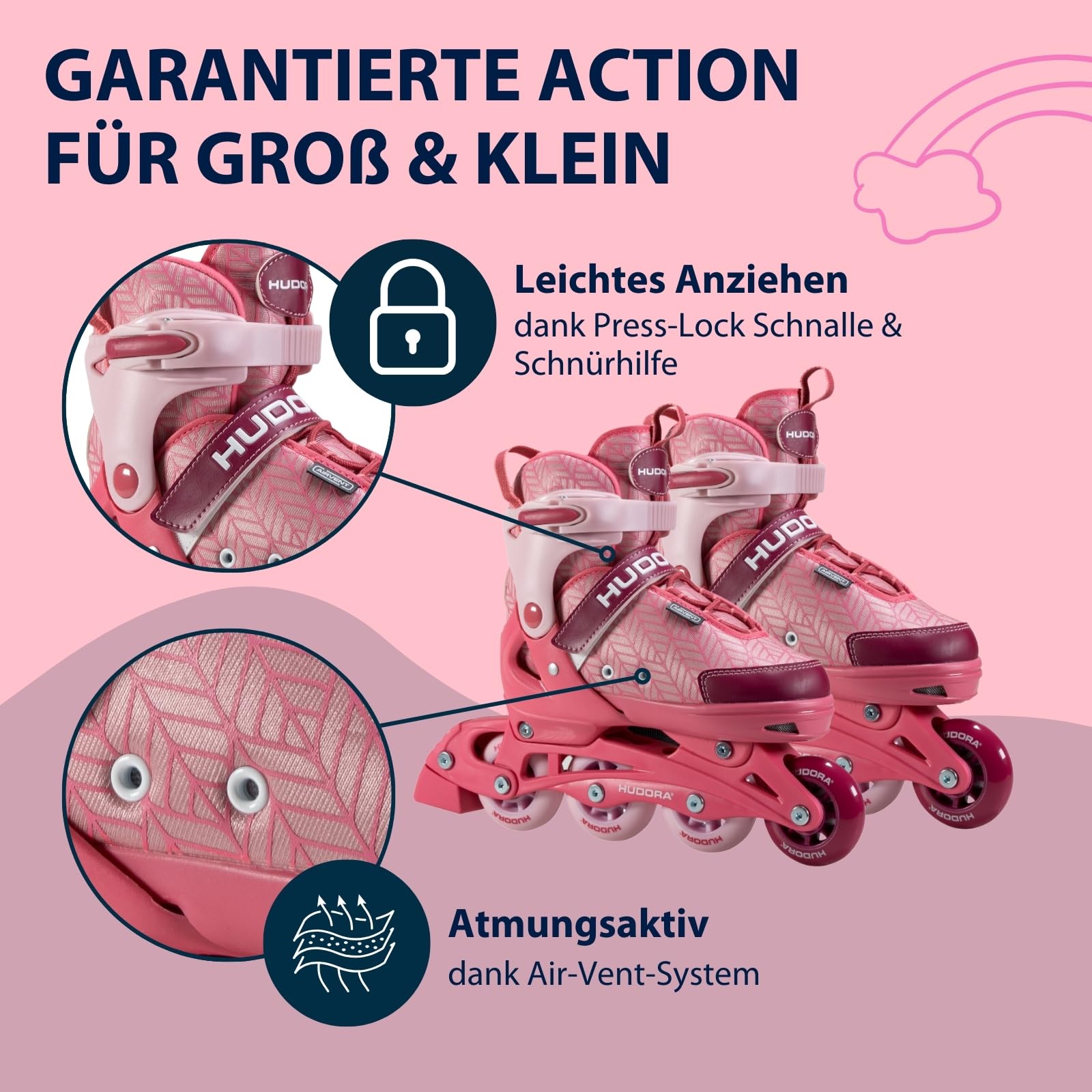 HUDORA Inline Skates Mia/Leon 2.0 - Inliner für Kinder/Jugendliche & Erwachsene in versch. Größen & Farben - Roller Skates bis zu 4 Größen verstellbar - Bequeme & stilvolle Rollerskates