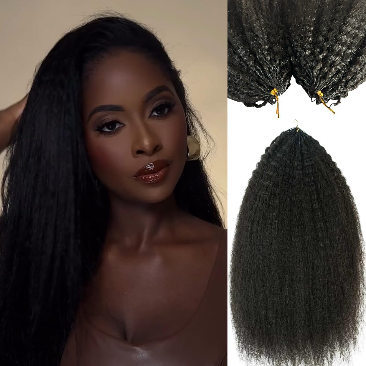 20 Inch Knotless Crochet Hair Extensions 100% Human Hair Kinky Straight Kinky Straight Feather Crochet Hair 20 Inch | Private Label main image 2